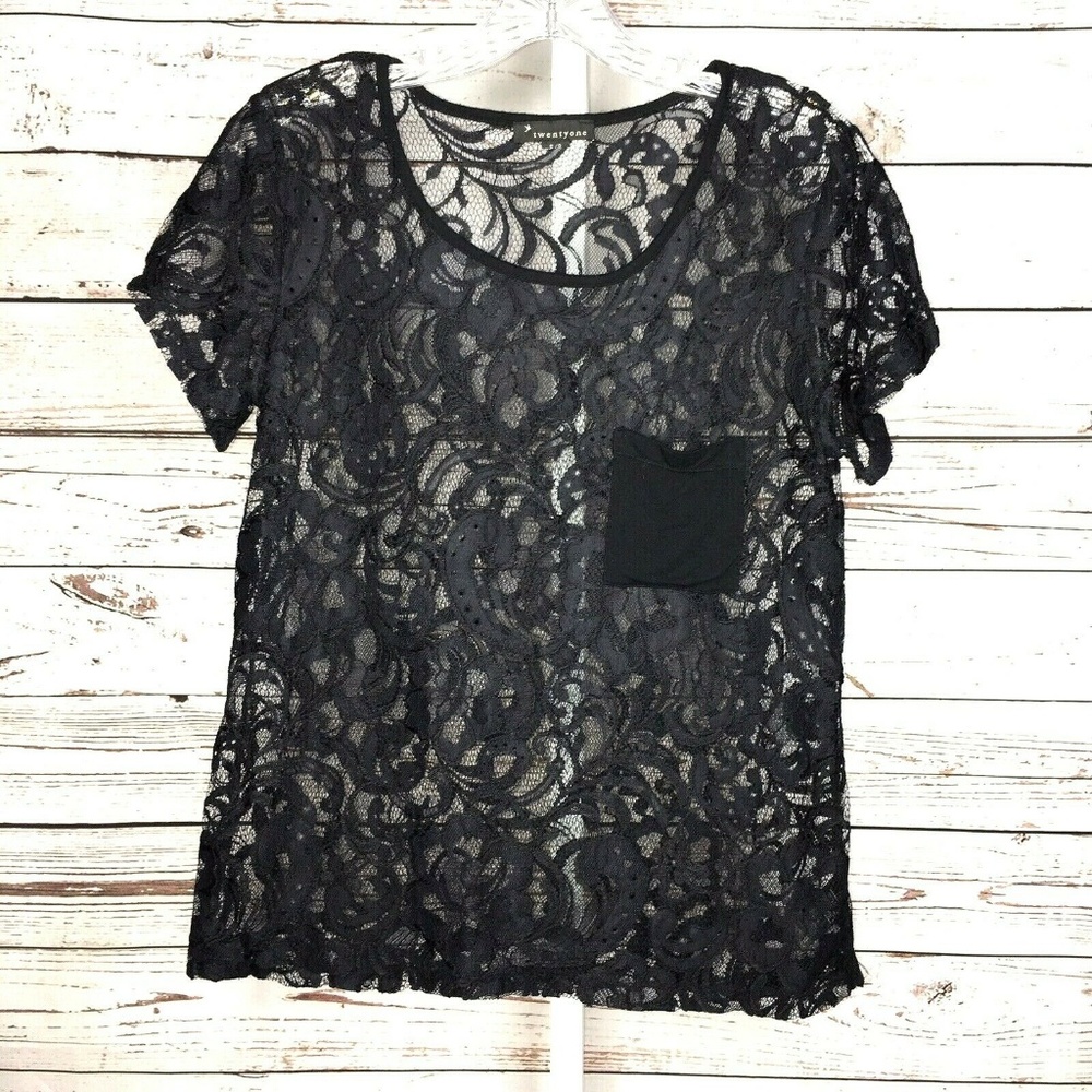 Forever 21 juniors sheer lace black blouse size S